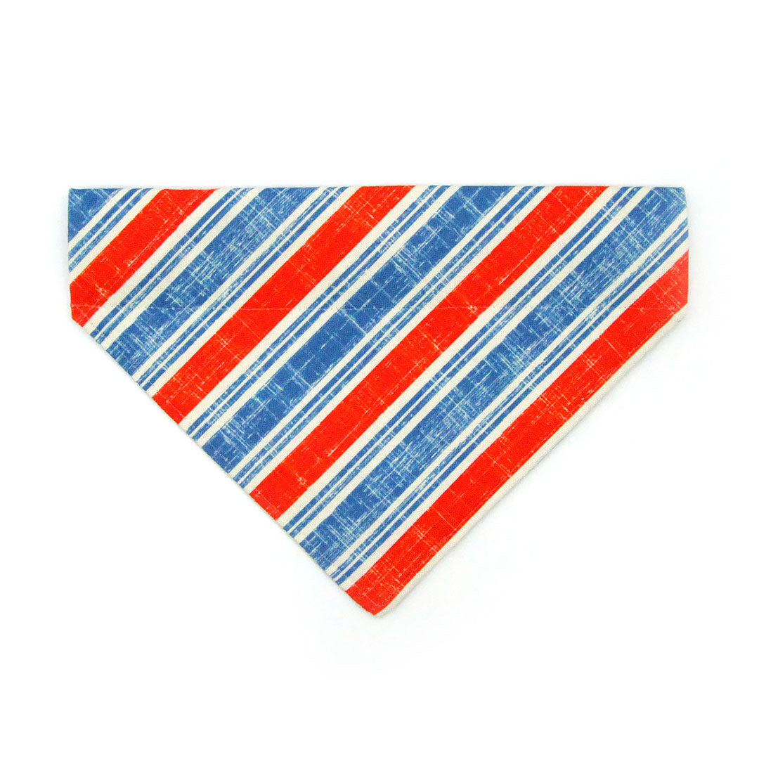 4th of July Cat Bandana - "Boardwalk" - Red White Blue Vintage Striped Bandana for Cat + Small Dog / Patriotic, USA, Independence Day, Summer / Slide-on Bandana / Over-the-Collar