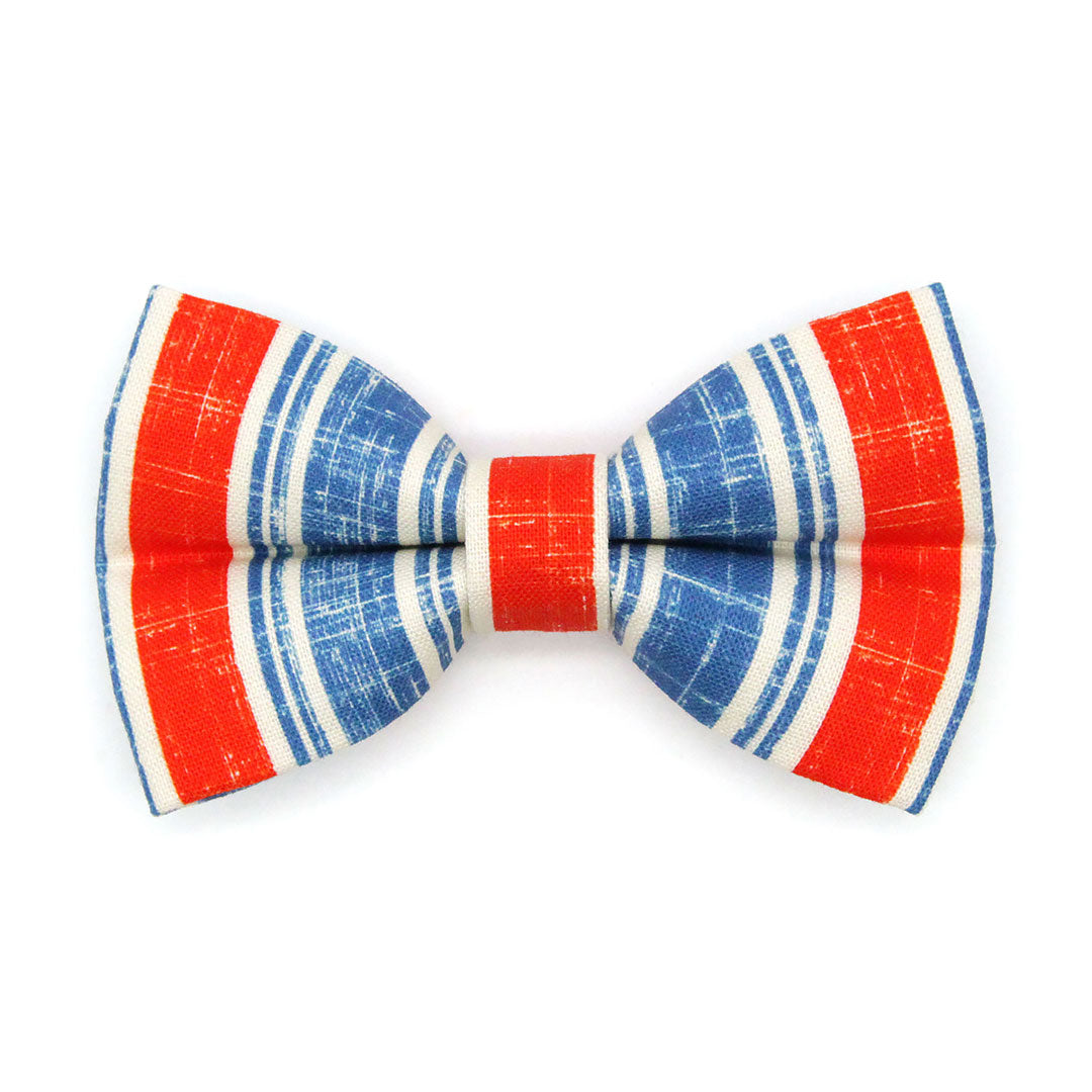 4th of July Cat Bow Tie - "Boardwalk" - Red White Blue Vintage Stripe Bow Tie for Cat Collar / USA, Patriotic, Summer / Cat, Kitten + Small Dog Bowtie