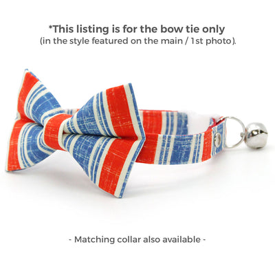 4th of July Cat Bow Tie - "Boardwalk" - Red White Blue Vintage Stripe Bow Tie for Cat Collar / USA, Patriotic, Summer / Cat, Kitten + Small Dog Bowtie