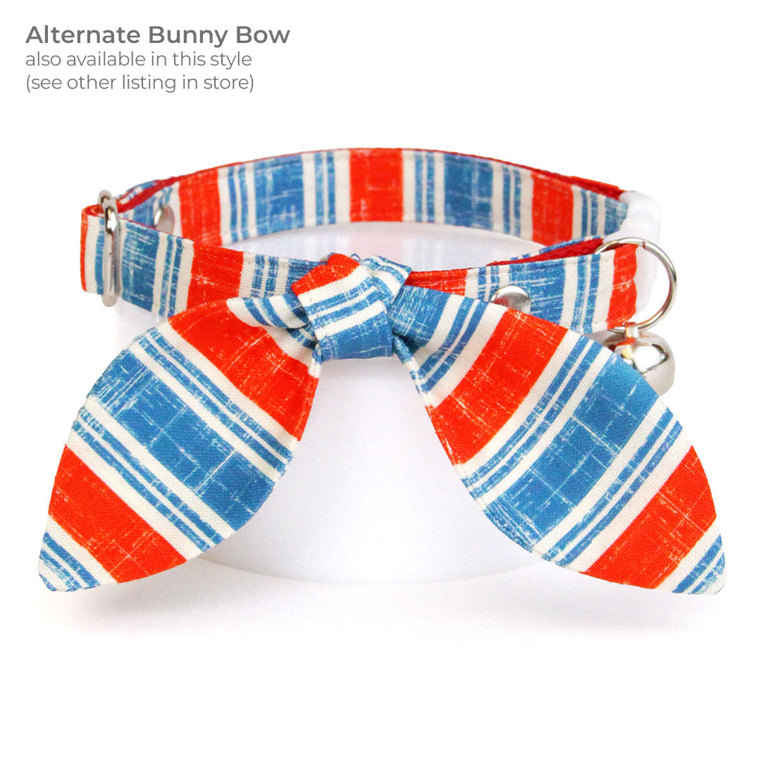4th of July Cat Bow Tie - "Boardwalk" - Red White Blue Vintage Stripe Bow Tie for Cat Collar / USA, Patriotic, Summer / Cat, Kitten + Small Dog Bowtie