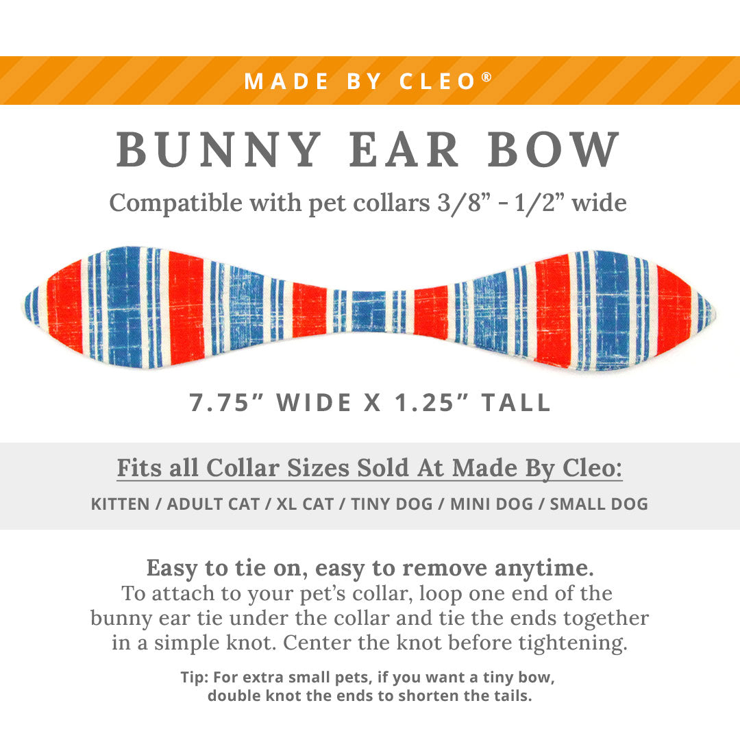 Cat Collar & Bunny Ear Bow Set - "Boardwalk" - Red White Blue Vintage Stripe Cat Collar w/ Matching Bunny Bow Tie / USA, 4th of July, Summer, Patriotic / Tie-On Scarf / Cat, Kitten + Small Dog Sizes