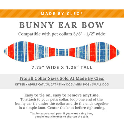 Cat Collar & Bunny Ear Bow Set - "Boardwalk" - Red White Blue Vintage Stripe Cat Collar w/ Matching Bunny Bow Tie / USA, 4th of July, Summer, Patriotic / Tie-On Scarf / Cat, Kitten + Small Dog Sizes
