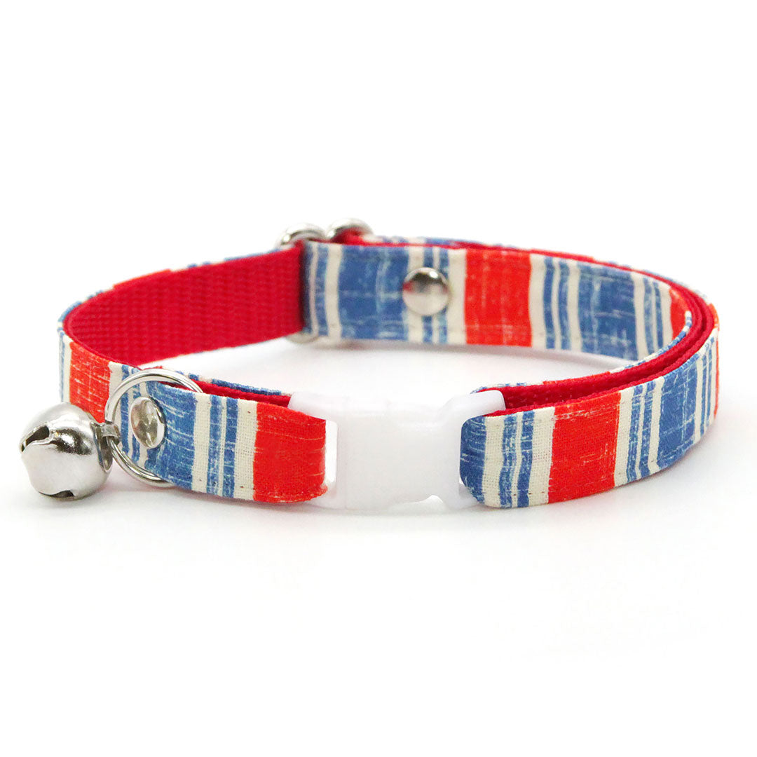 Cat Collar - "Boardwalk" - Red White Blue Vintage Stripe USA Cat Collar / 4th of July, Patriotic, Summer / Breakaway Buckle or Non-Breakaway / Cat, Kitten + Small Dog Sizes