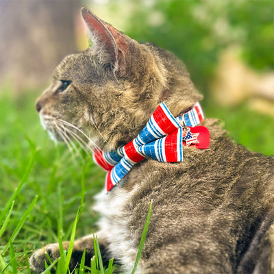 4th of July Cat Bow Tie - "Boardwalk" - Red White Blue Vintage Stripe Bow Tie for Cat Collar / USA, Patriotic, Summer / Cat, Kitten + Small Dog Bowtie