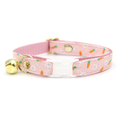 MBC Rack - (6-10 Inch) Pet Collar - "Bunnies & Carrots - Pink" - (WHITE BREAKAWAY Clasp / SILVER Hardware Accents / Round Metal Split Ring) - Sold As Configured - Final SALE