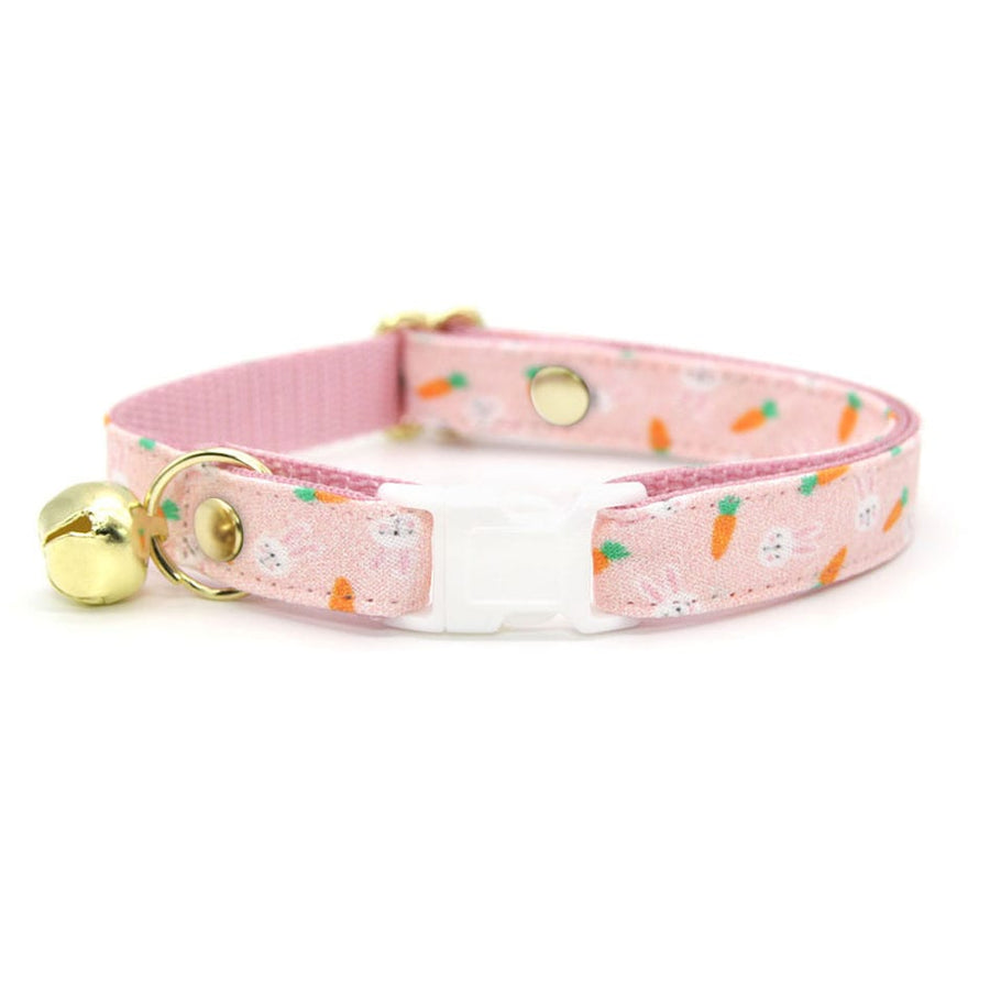 MBC Rack - (6-10 Inch) Pet Collar - "Bunnies & Carrots - Pink" - (WHITE BREAKAWAY Clasp / SILVER Hardware Accents / Round Metal Split Ring) - Sold As Configured - Final SALE