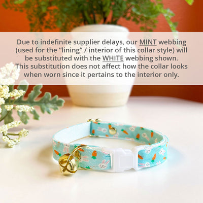 MBC Rack - (12-16 Inch) Pet Collar - "Bunnies & Carrots - Blue" - (WHITE BREAKAWAY Clasp / GOLD Hardware Accents / Round Metal Split Ring) - Sold As Configured - Final SALE