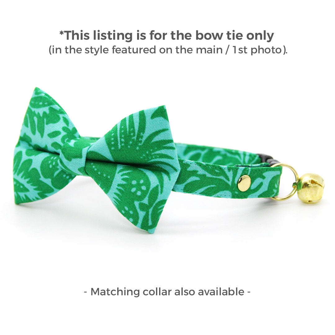 Hawaiian Cat Bow Tie - "Cabana Green" - Tropical Bow Tie Bow Tie for Cat Collar / Beach, Island, Summer, Tiki, Surfer / Cat, Kitten + Small Dog Bowtie