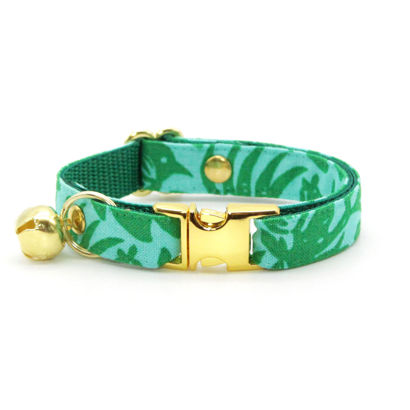 MBC Rack - (6-10 Inch) Pet Collar - "Cabana Green" - (GOLD NON-BREAKAWAY Metal Clasp / GOLD Hardware Accents / Round Split Ring) - Sold As Configured - Final SALE