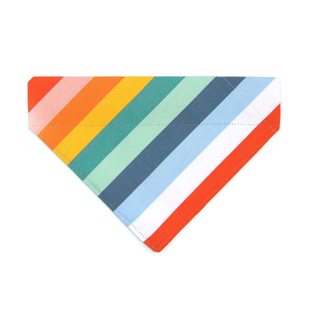 Pet Bandana - "Carousel" - Striped Rainbow Bandana for Cat + Small Dog / Summer, Birthday, LGBTQ / Slide-on Bandana / Over-the-Collar (One Size)