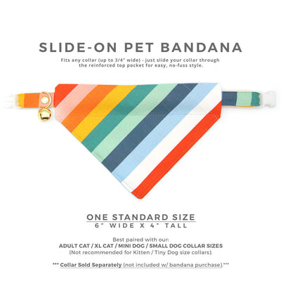 Pet Bandana - "Carousel" - Striped Rainbow Bandana for Cat + Small Dog / Summer, Birthday, LGBTQ / Slide-on Bandana / Over-the-Collar (One Size)