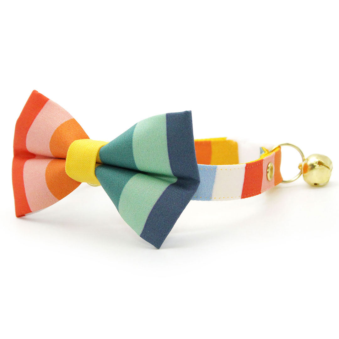 Bow Tie Cat Collar Set - "Carousel" - Rainbow Striped Cat Collar w/Matching Bowtie / Nautical, Summer, LGBTQ, Birthday / Cat, Kitten, Small Dog Sizes
