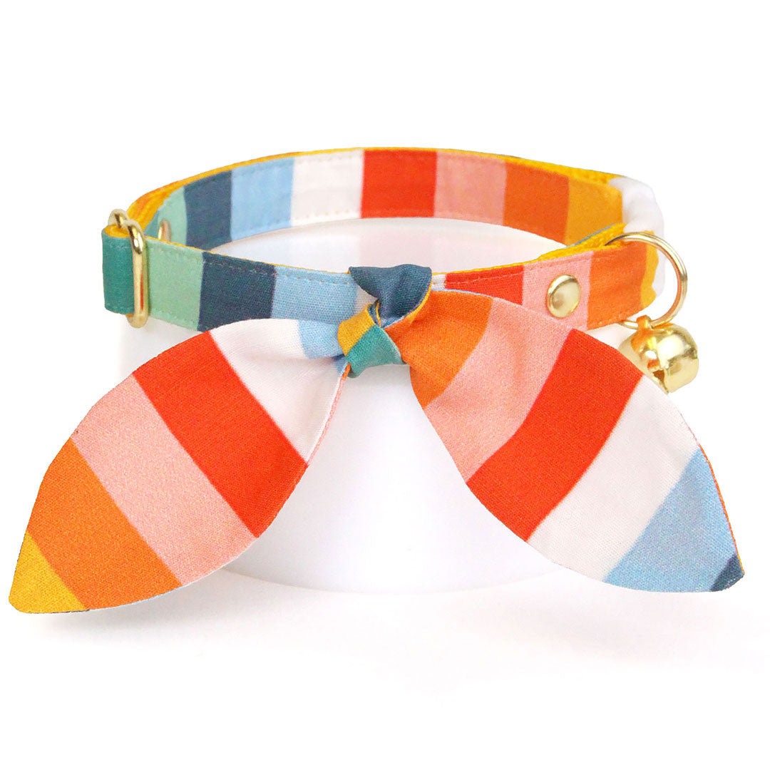 Cat Collar & Bunny Ear Bow Set - "Carousel" - Preppy Rainbow Striped Cat Collar with Matching Bunny Bow Tie / Summer, Sailing / Cat, Kitten + Small Dog Sizes