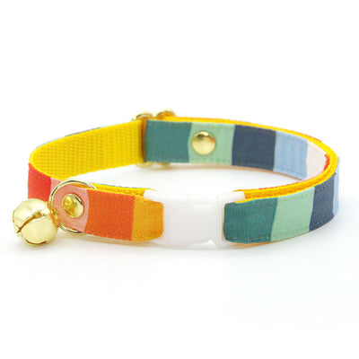Cat Collar - "Carousel" - Striped Rainbow Cat Collar / Birthday, LGBTQ, Summer / Breakaway Buckle or Non-Breakaway / Cat, Kitten + Small Dog Sizes