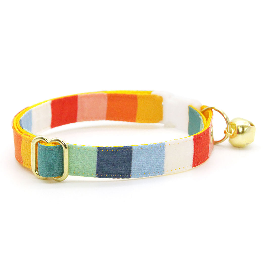 Cat Collar & Bunny Ear Bow Set - "Carousel" - Preppy Rainbow Striped Cat Collar with Matching Bunny Bow Tie / Summer, Sailing / Cat, Kitten + Small Dog Sizes