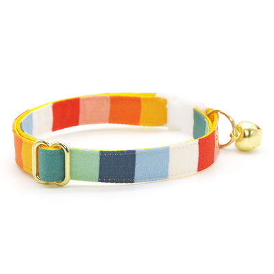 Cat Collar & Bunny Ear Bow Set - "Carousel" - Preppy Rainbow Striped Cat Collar with Matching Bunny Bow Tie / Summer, Sailing / Cat, Kitten + Small Dog Sizes
