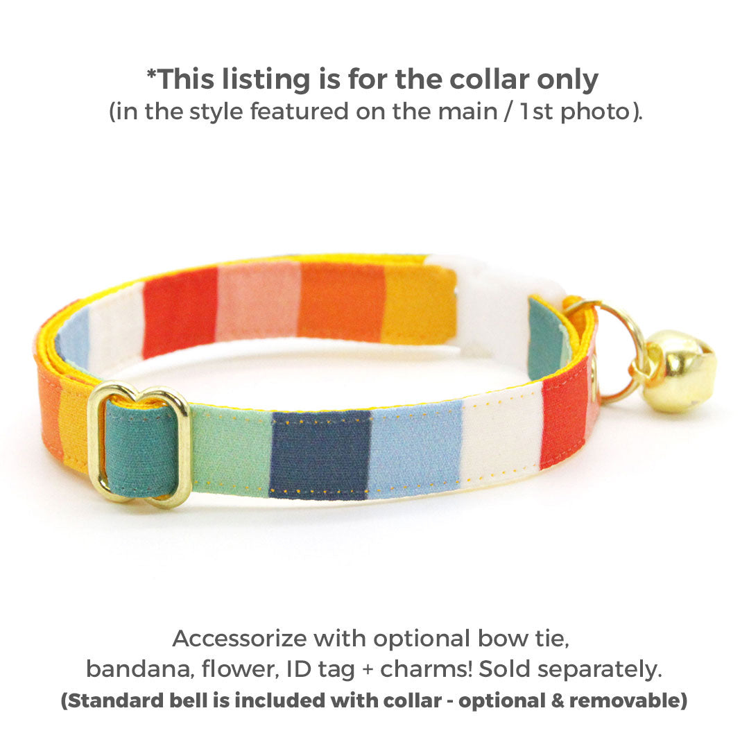 Cat Collar - "Carousel" - Striped Rainbow Cat Collar / Birthday, LGBTQ, Summer / Breakaway Buckle or Non-Breakaway / Cat, Kitten + Small Dog Sizes