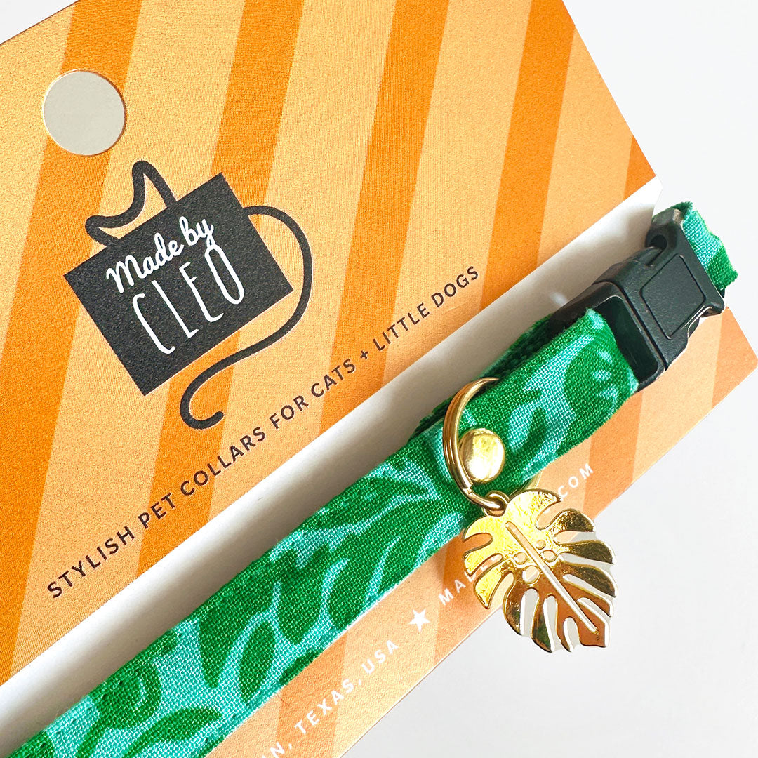 Tropical Cat Collar - "Cabana Green" - Hawaiian Cat Collar / Summer, Beach, Surfer, Tiki / Breakaway Buckle or Non-Breakaway / Cat, Kitten + Small Dog Sizes