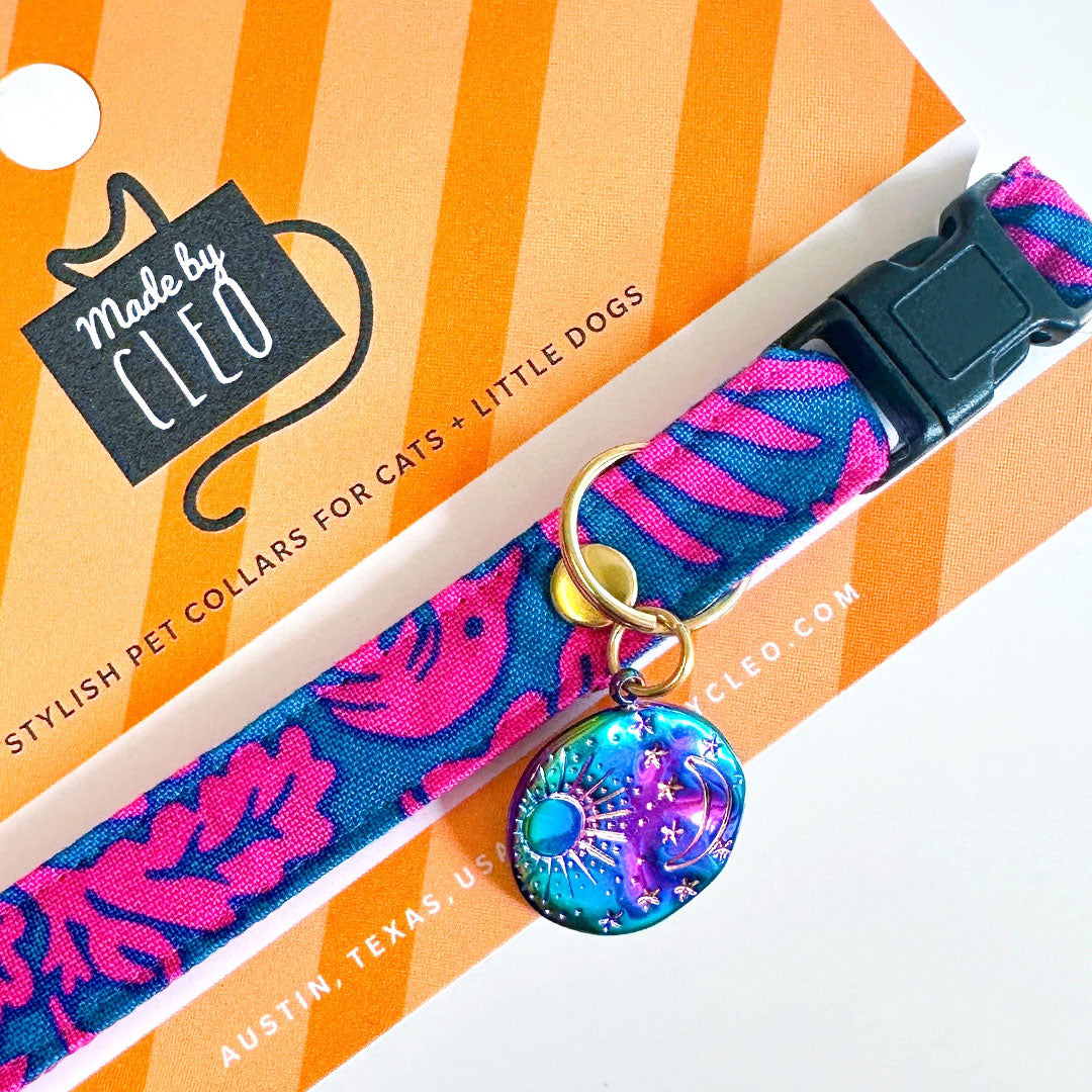 Cat Collar - "Cabana Pink" - Hawaiian Hot Pink Cat Collar / Summer, Tropical, Beach, Island / Breakaway Buckle or Non-Breakaway / Cat, Kitten + Small Dog Sizes