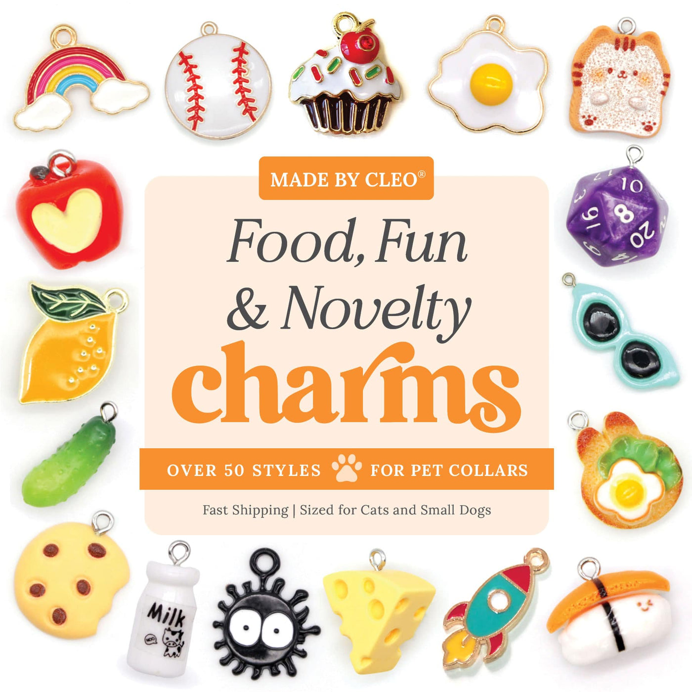 Pet Collar Charms - "Food, Fun & Novelty" - For Cat Collars & Small Dog Collars