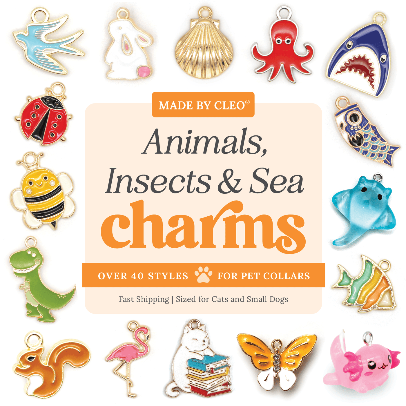 Pet Collar Charms - "Animals, Insects & Sea" - For Cat Collars & Small Dog Collars