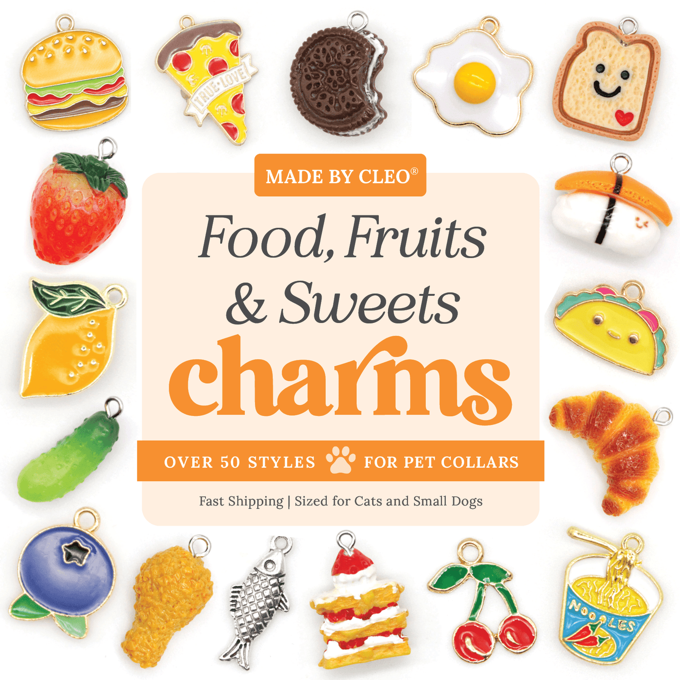 Pet Collar Charms - "Food, Fruits & Sweets" - For Cat Collars & Small Dog Collars