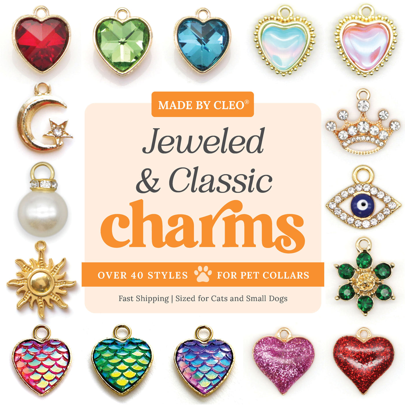 Pet Collar Charms - "Jeweled & Classic" - For Cat Collars & Small Dog Collars
