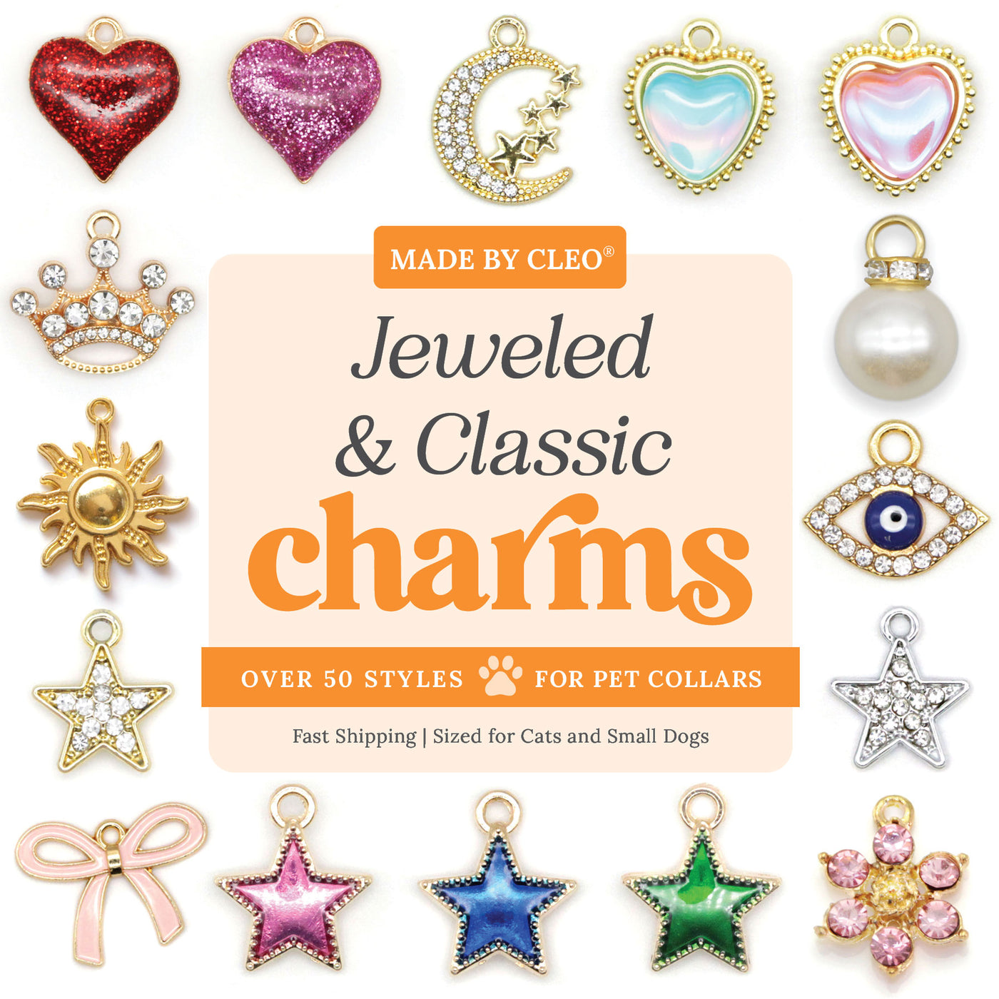 Pet Collar Charms - "Jeweled & Classic" - For Cat Collars & Small Dog Collars