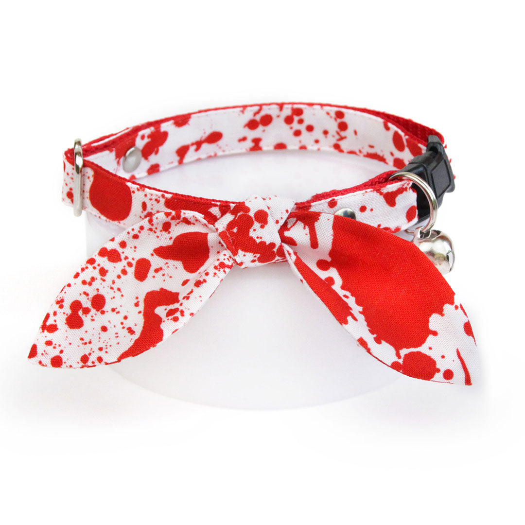 Halloween Cat Collar - "Dexter" - Vampire, American Psycho, Horror Fans - Red Blood Spatters on White - Breakaway Buckle or Non-Breakaway