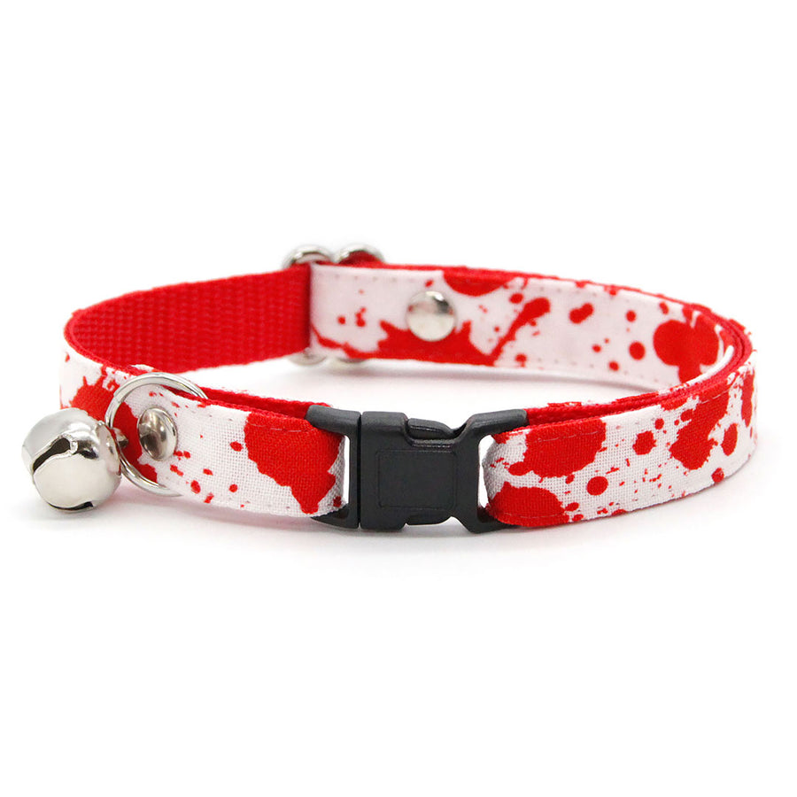 Halloween Cat Collar - "Dexter" - Vampire, American Psycho, Horror Fans - Red Blood Spatters on White - Breakaway Buckle or Non-Breakaway