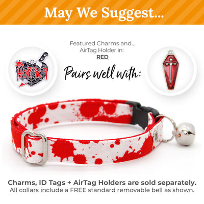 Cat Collar & Bunny Ear Bow Set - "Dexter" - Red & White Blood Spatter Cat Collar w/ Matching Bunny Bow Tie / Halloween, Horror / Cat, Kitten + Small Dog Sizes