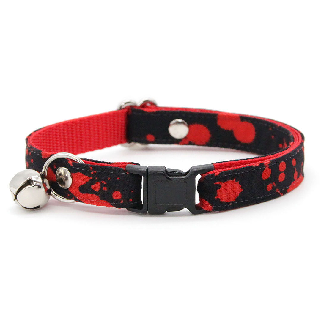 Cat Collar & Bunny Ear Bow Set - "Dracula" - Bat Wing Red & Black Blood Spatter Cat Collar w/ Matching Bunny Bow Tie / Halloween / Tie-On Scarf / Cat, Kitten + Small Dog Sizes