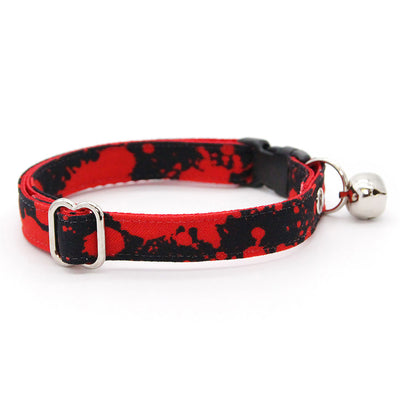 Cat Collar & Bunny Ear Bow Set - "Dracula" - Bat Wing Red & Black Blood Spatter Cat Collar w/ Matching Bunny Bow Tie / Halloween / Tie-On Scarf / Cat, Kitten + Small Dog Sizes