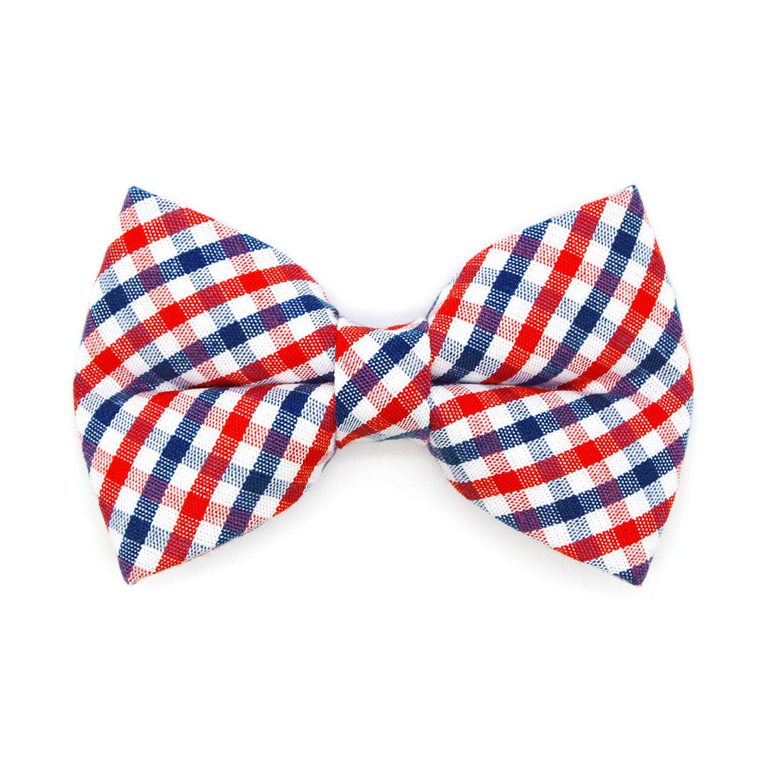 Bow Tie Cat Collar Set - "Heritage" - Gingham Red White & Blue Plaid Cat Collar w/ Matching Bowtie / Patriotic, 4th of July / Independence Day / Cat, Kitten, Small Dog Sizes