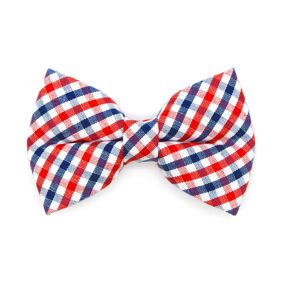 Pet Bow Tie - "Heritage" - Gingham Red White & Blue Plaid Cat Bow / 4th of July, Patriotic, Preppy, Independence Day / For Cats + Small Dogs (One Size)