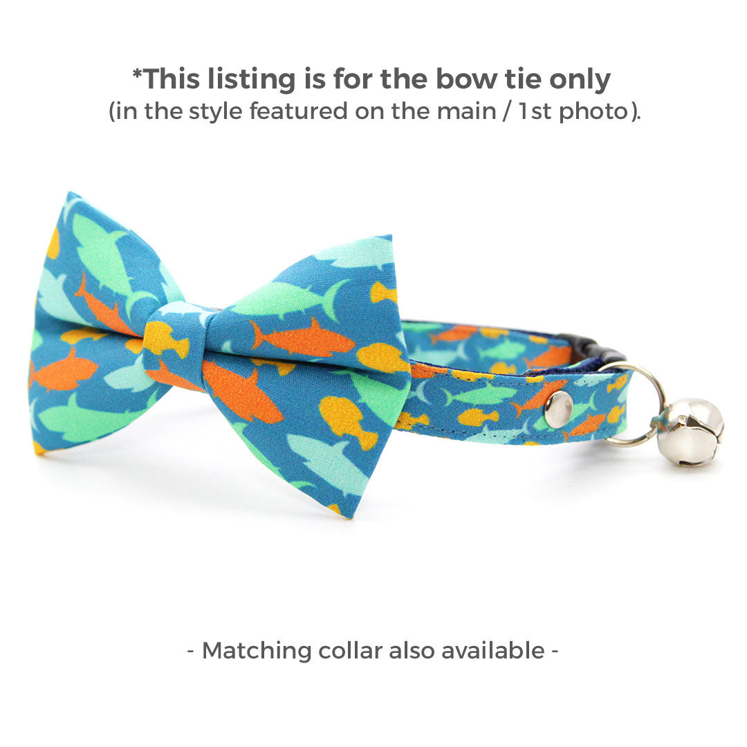 Shark Cat Bow Tie - "Fintastic" - Blue Fish Bow Tie for Cat Collar / Ocean, Sea, Aquatic, Goldfish, Summer / Cat, Kitten + Small Dog Bowtie
