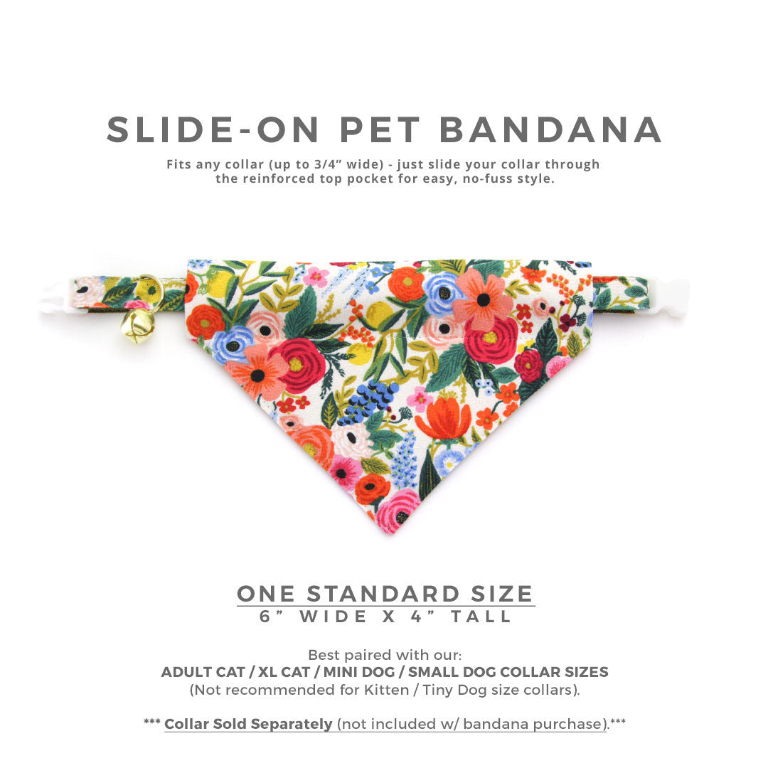 Pet Bandana - "Garden Party" - Rifle Paper Co® Floral Bandana for Cat + Small Dog / Slide-on Bandana / Over-the-Collar (One Size)