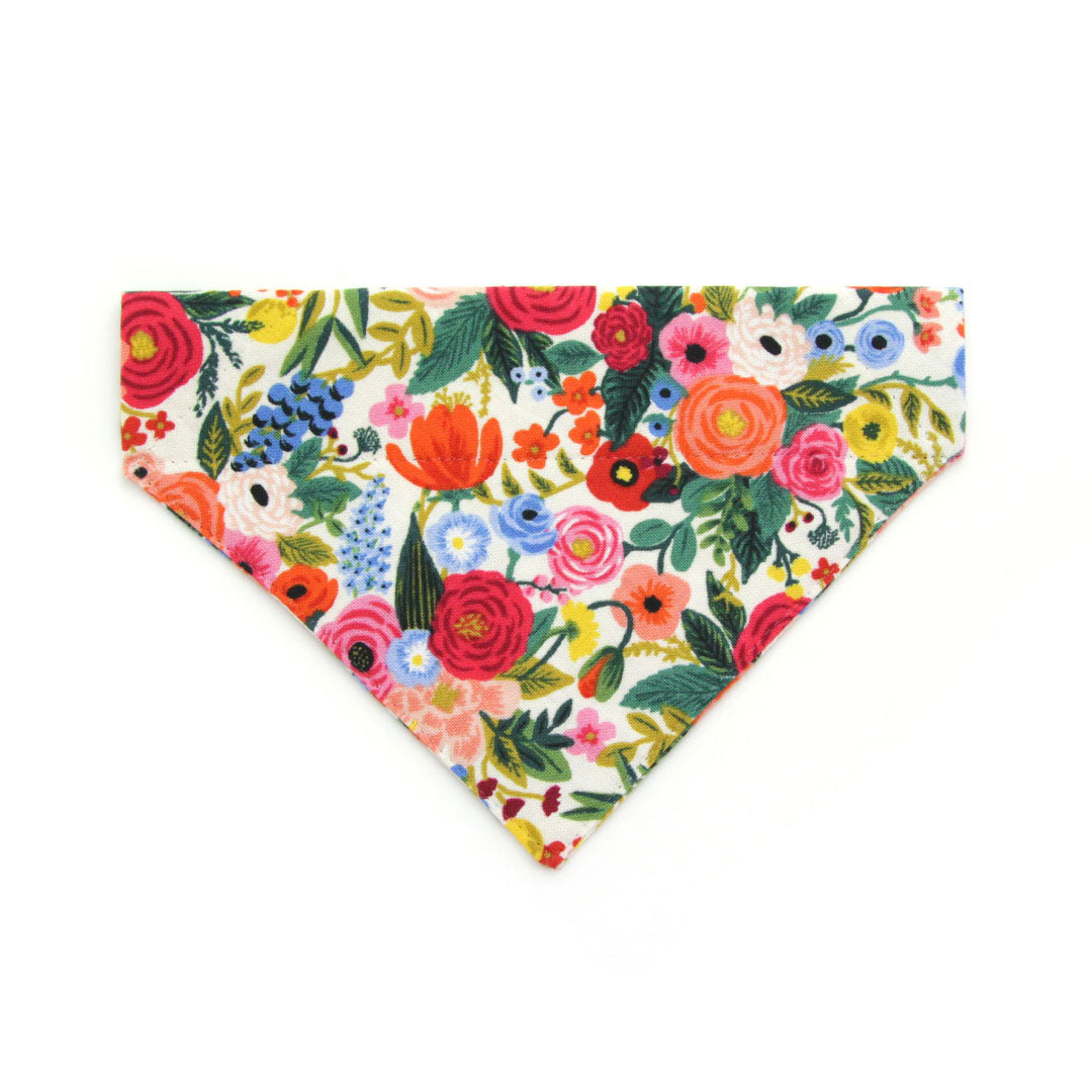 Pet Bandana - "Garden Party" - Rifle Paper Co® Floral Bandana for Cat + Small Dog / Slide-on Bandana / Over-the-Collar (One Size)
