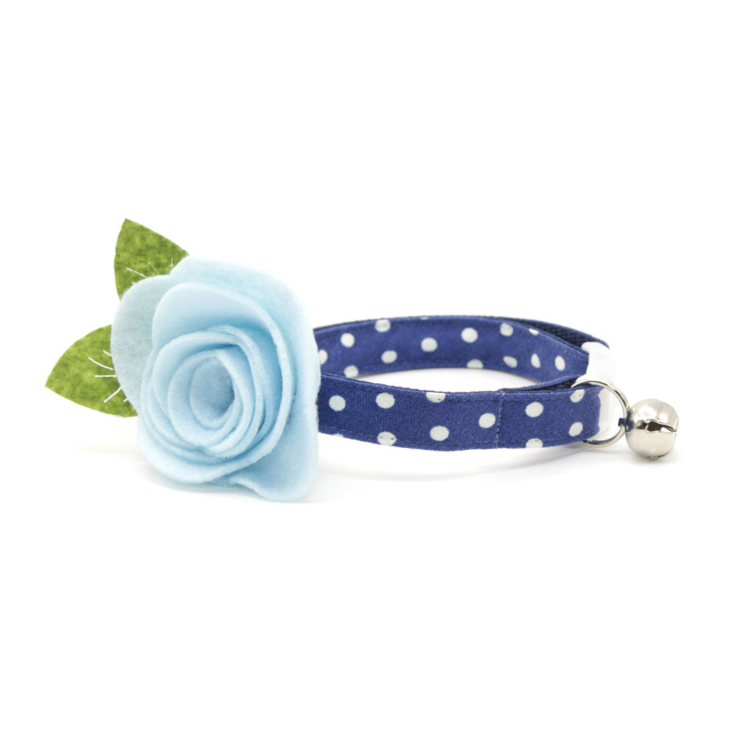 Glow In The Dark Cat Collar - "Polka Dot - Blue" - Night Visibility Navy Blue Cat Collar / Breakaway Buckle or Non-Breakaway / Cat, Kitten + Small Dog Sizes