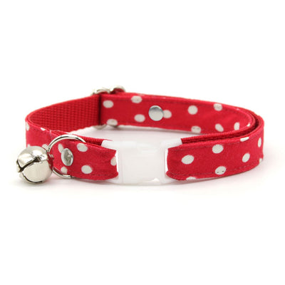 MBC Rack - (6-10 Inch) Pet Collar - "Polka Dot - Red" - (BLACK NON-BREAKAWAY Clasp / GOLD Hardware Accents / Round Metal Split Ring) - Sold As Configured - Final SALE
