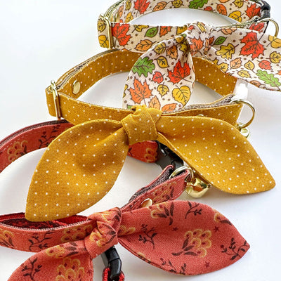 Cat Collar & Bunny Ear Bow Set - "Autumn Aura" - Rustic Maple Leaf Fall Cat Collar w/ Matching Bunny Bow Tie / Thanksgiving / Tie-On Scarf / Cat, Kitten + Small Dog Sizes