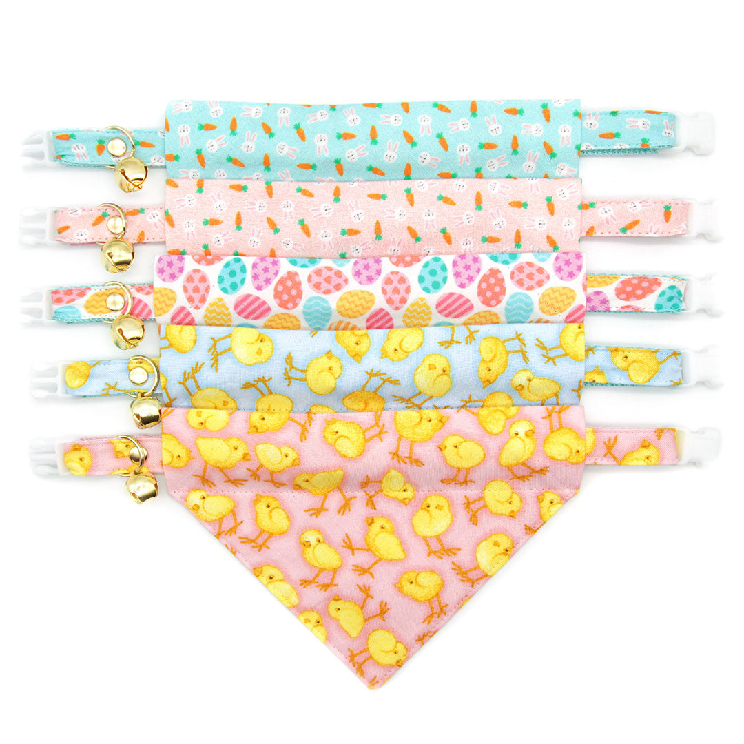 Pet Bandana - "Bunnies & Carrots Pink" - Pastel Pink Bunny Bandana for Cat + Small Dog / Easter / Slide-on Bandana / Over-the-Collar (One Size)