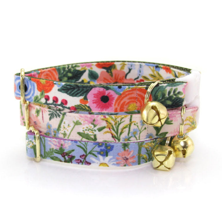 Rifle Paper Co® Cat Collar - "Wildflowers" - Pink Floral Cat Collar / Breakaway Buckle or Non-Breakaway / Cat, Kitten + Small Dog Sizes