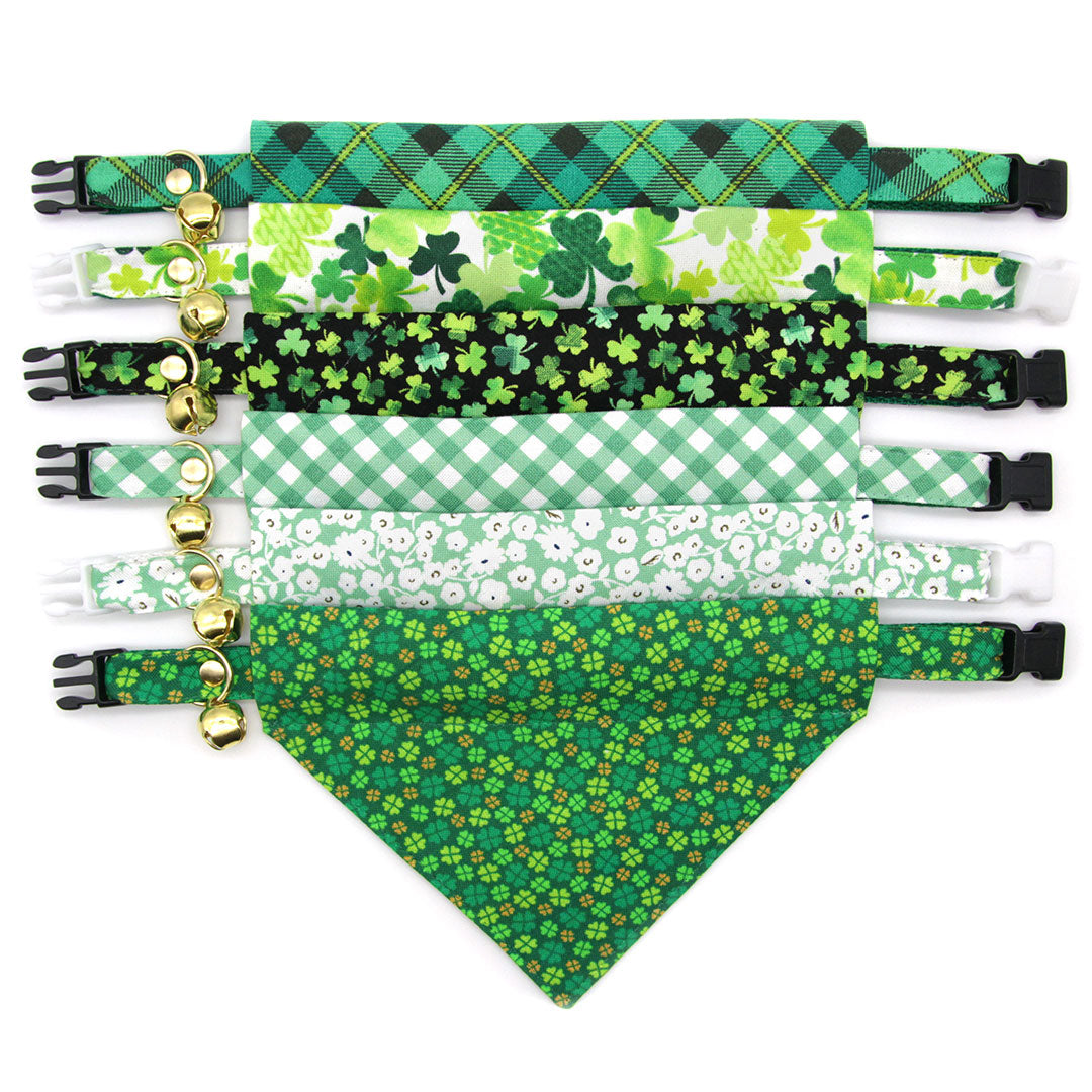 Pet Bandana - "Lucky Charmer" - St. Patrick's Day Bandana for Cat + Small Dog / Irish, Shamrock / Slide-on Bandana / Over-the-Collar (One Size)