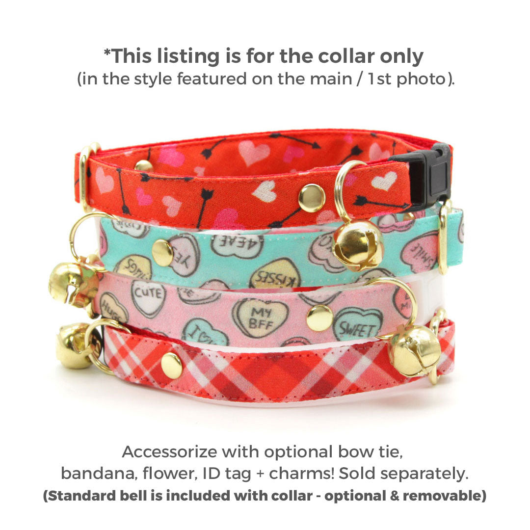 Cat Collar - "Conversation Hearts - Pink" - Candy Heart Cat Collar / Valentine's Day / Breakaway Buckle or Non-Breakaway / Cat, Kitten + Small Dog Sizes