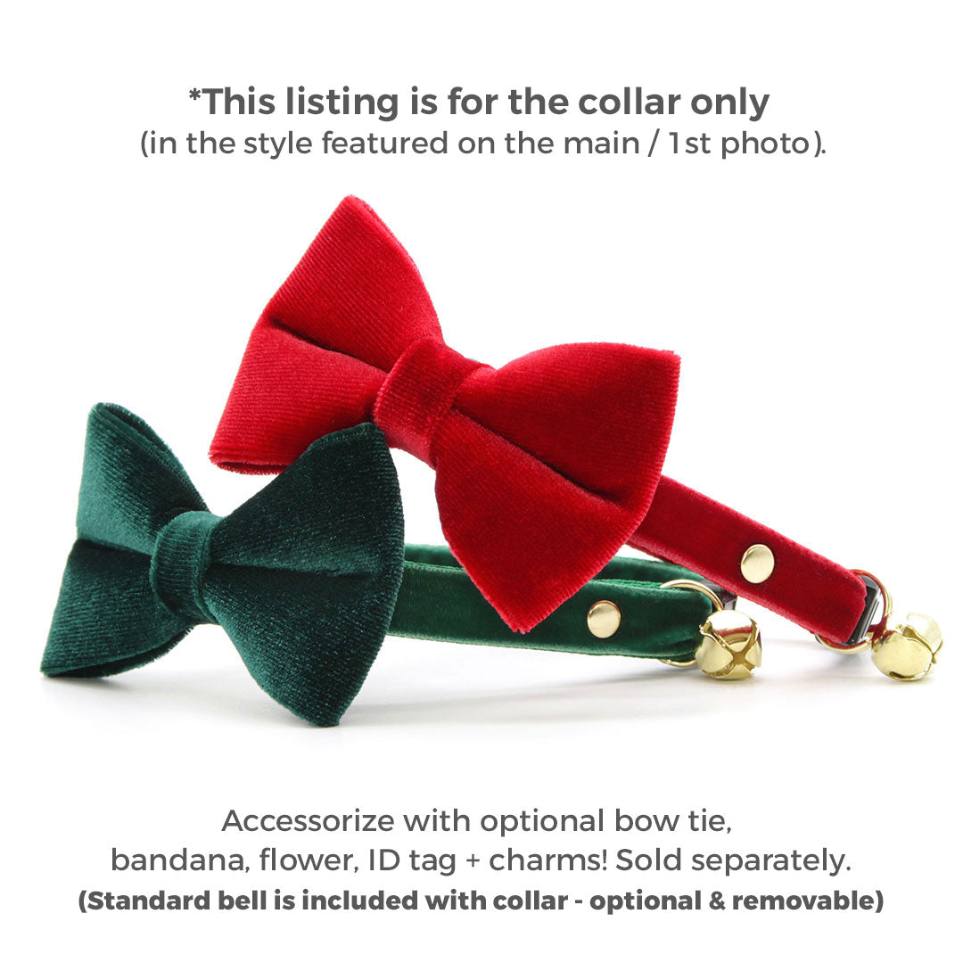 Cat Collar - "Velvet - Hunter Green" - Dark Green Velvet Cat Collar / Breakaway Buckle or Non-Breakaway / Cat + Small Dog Sizes