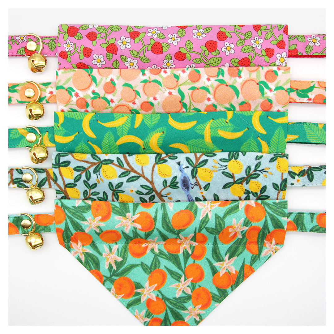 Pet Bandana - "Just Peachy" - Peach Bandana for Cat + Small Dog / Peaches Slide-on Bandana / Over-the-Collar (One Size)