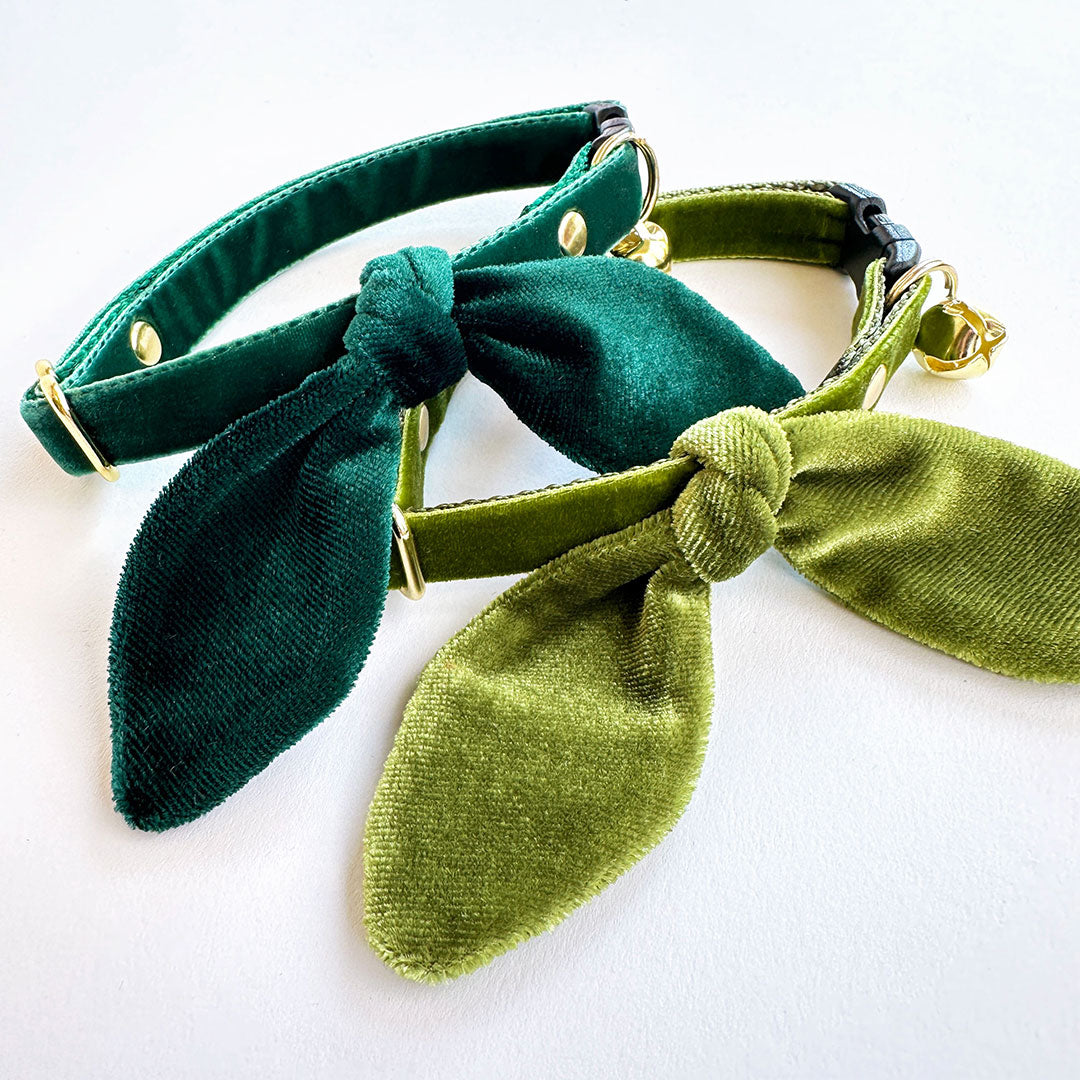Cat Collar - "Velvet - Hunter Green" - Dark Green Velvet Cat Collar / Breakaway Buckle or Non-Breakaway / Cat + Small Dog Sizes