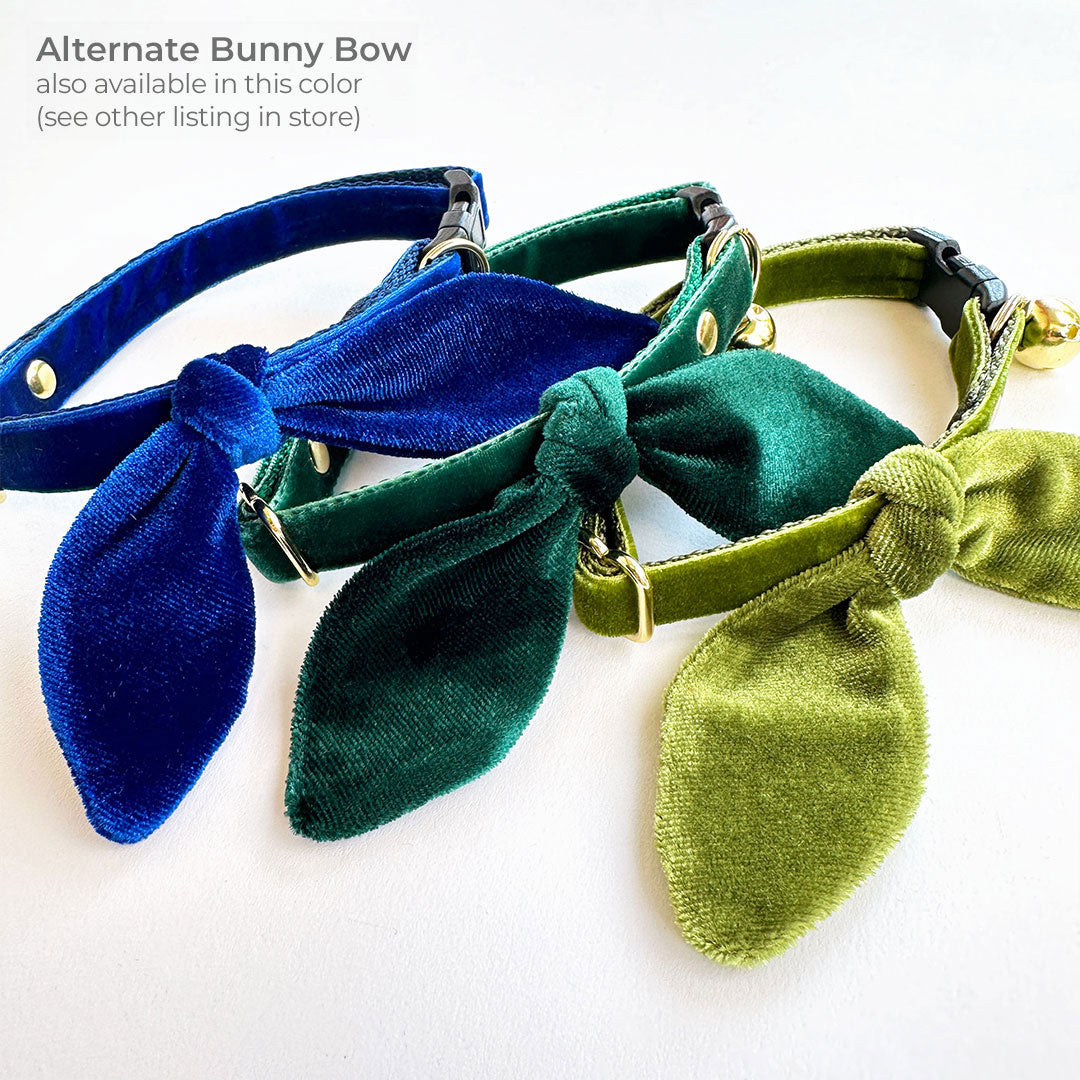 Cat Bow Tie - "Velvet - Leaf Green"  - Vibrant Olive Green Velvet Bowtie / Wedding / For Cats + Small Dogs / Removable (One Size)