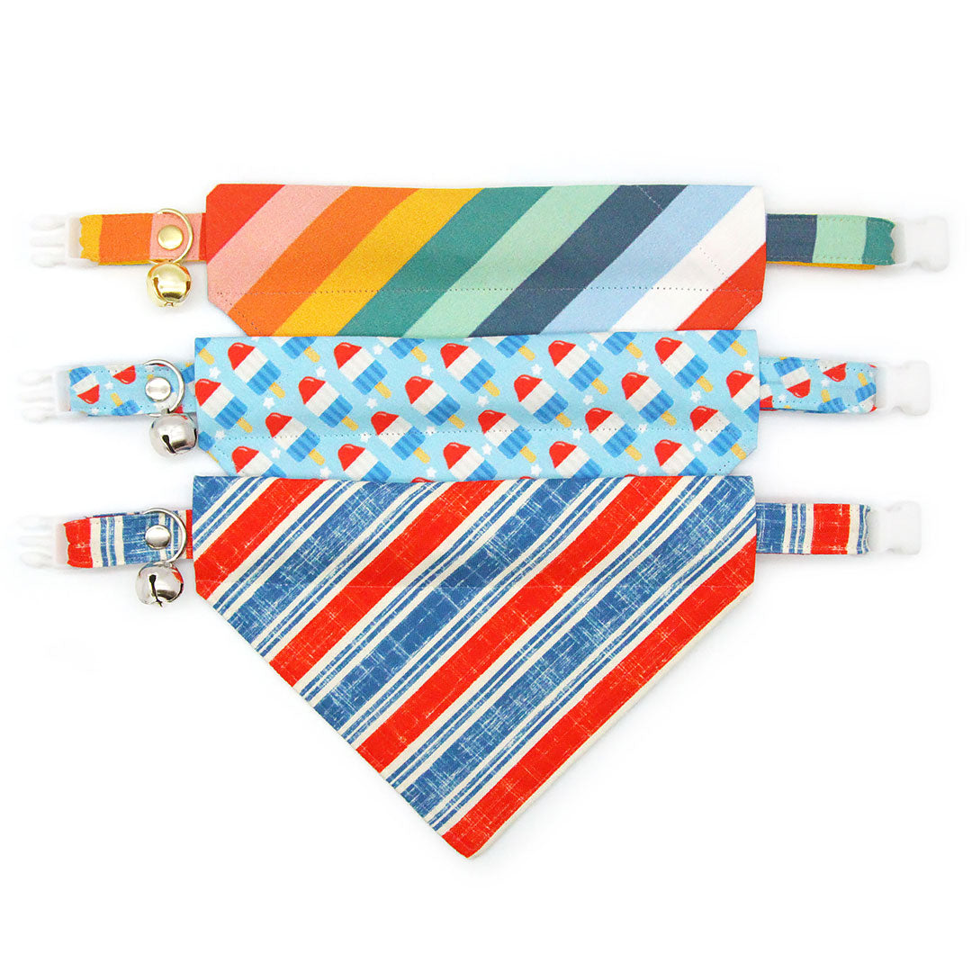 Cat Collar - "Carousel" - Striped Rainbow Cat Collar / Birthday, LGBTQ, Summer / Breakaway Buckle or Non-Breakaway / Cat, Kitten + Small Dog Sizes